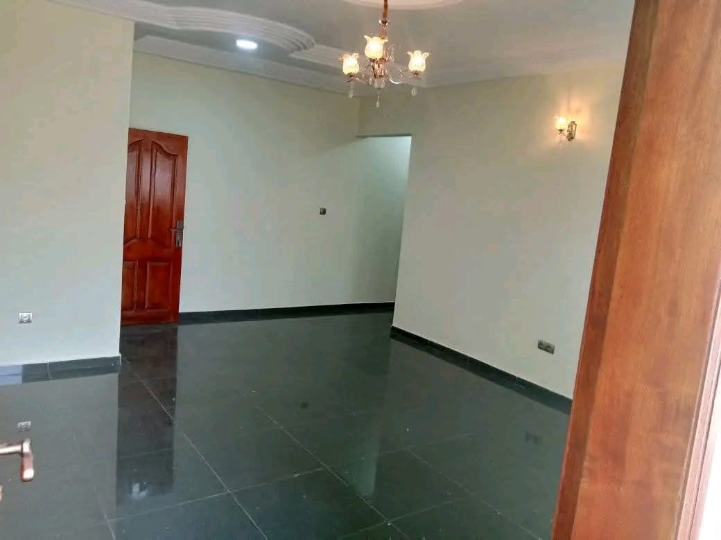 Interior hallway with chandelier and hardwood door